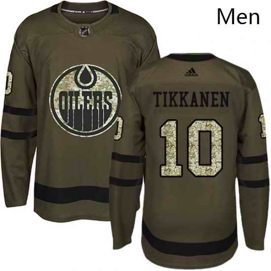 Mens Adidas Edmonton Oilers 10 Esa Tikkanen Authentic Green Salute to Service NHL Jersey